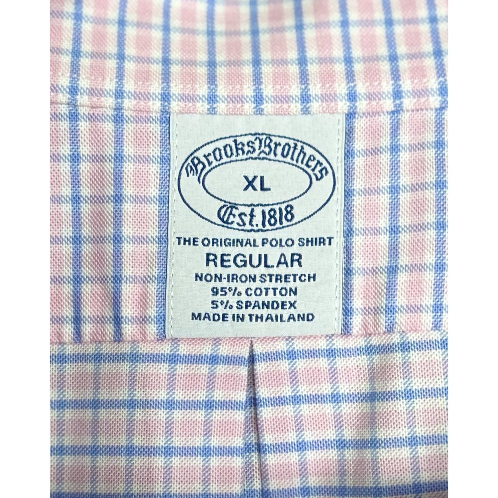 Brooks Brothers 1818 Regular Polo Shirt Mens XL Pink Non-Iron Long Sleeve Button - Picture 7 of 7